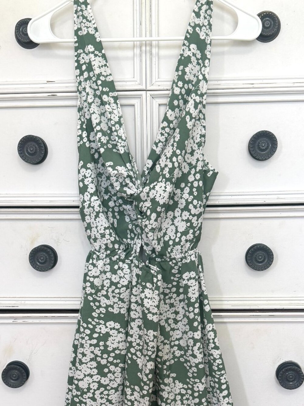 SHEIN tie back flowy green and white dress with slits - size Large
